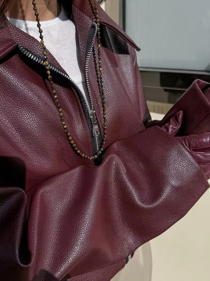 Warszawska™ | Elegancka bordowa skórzana kurtka
